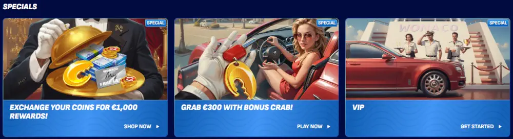 Wonaco erikoispalkinnot, bonusrapu tarjoukset ja VIP-ohjelman yleiskatsaus